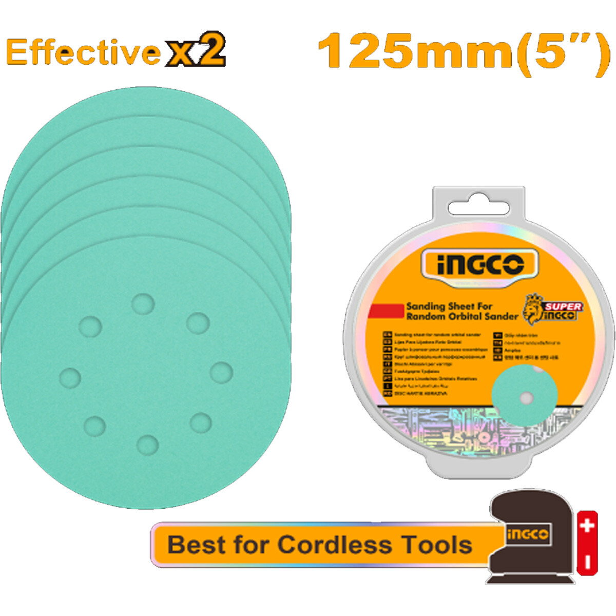 SET X 50 LIJAS 5´´ 125MM PARA LIJADORA ORBITAL INGCO AKRS125050 