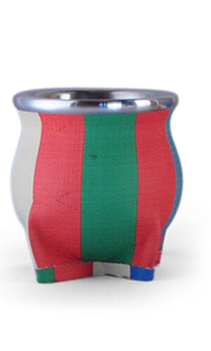 MATE DE CERÁMICA MEDIANO ALFA RAYADO CORAL AZUL Y VERDE
