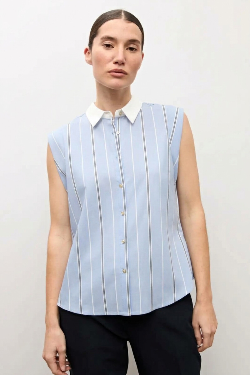 Camisa rayada sin mangas celeste