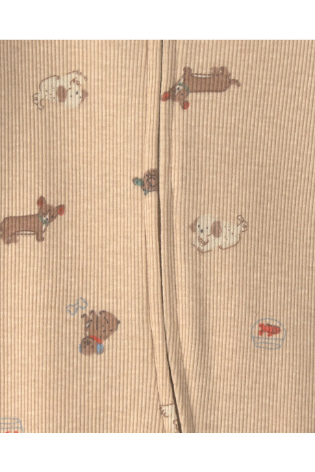 Pijama una pieza de algodón, con pie, marrón, diseño perros Pijama una pieza de algodón, con pie, marrón, diseño perros