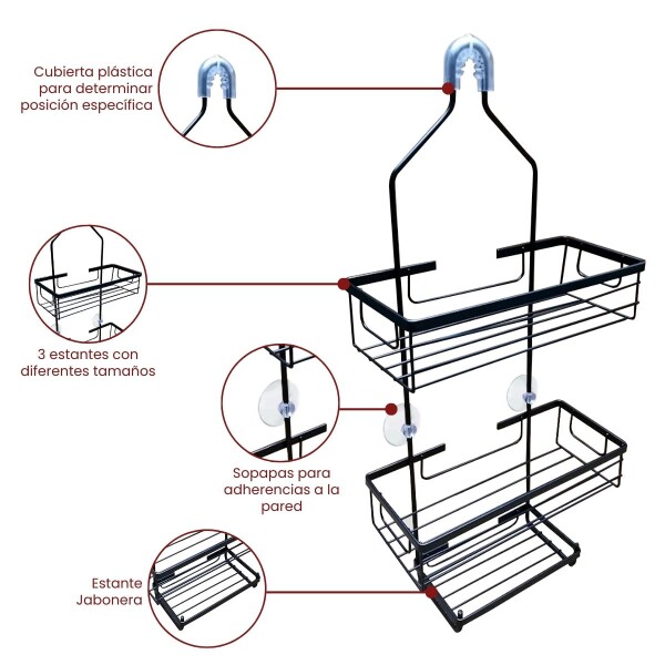 Organizador Ducha Colgante 3 Niveles Jabonera Baño Repisas Plateado Organizador Ducha Colgante 3 Niveles Jabonera Baño Repisas Plateado
