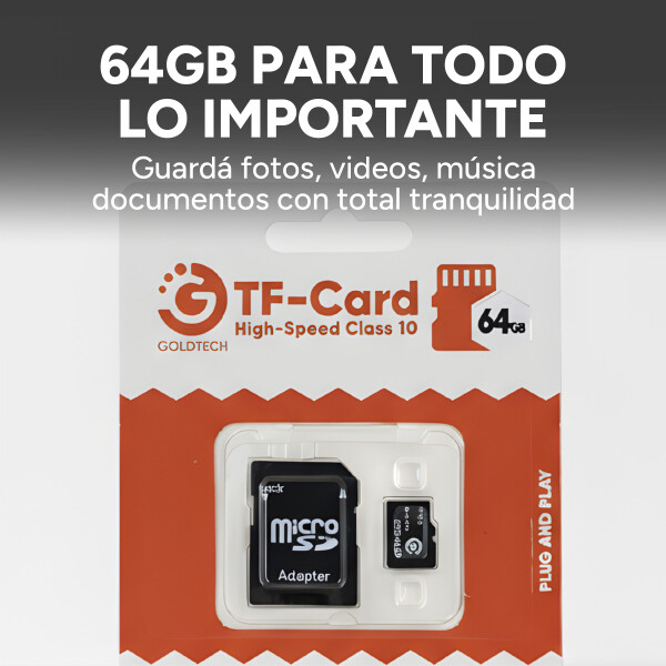 Tarjeta Memoria Micro Sd 64gb Goldtech Clase 10 + Adaptador Color Negro
