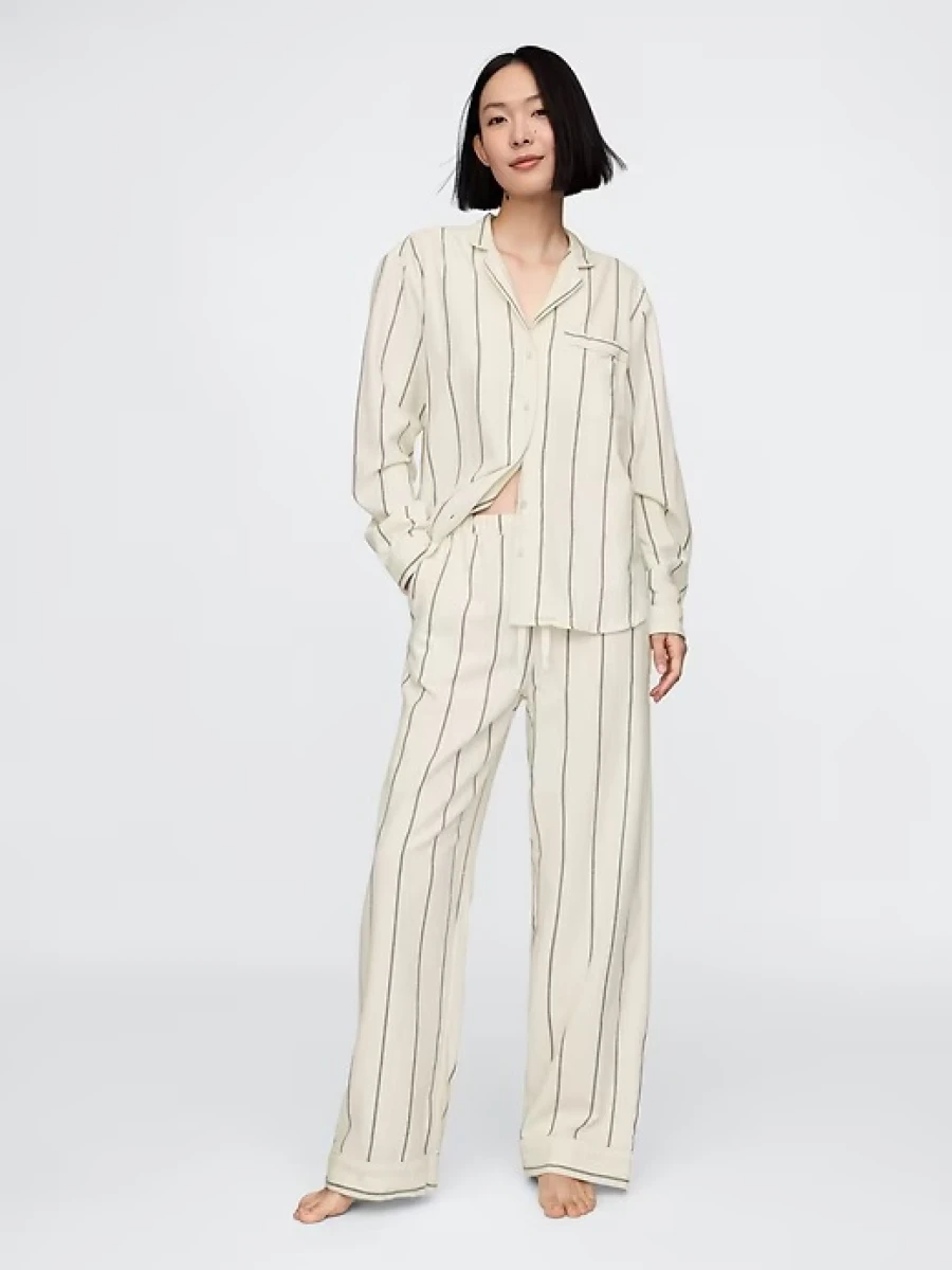 Pijama Conjunto Camisa Y Pantalón Mujer - Ivory Black Stripe 