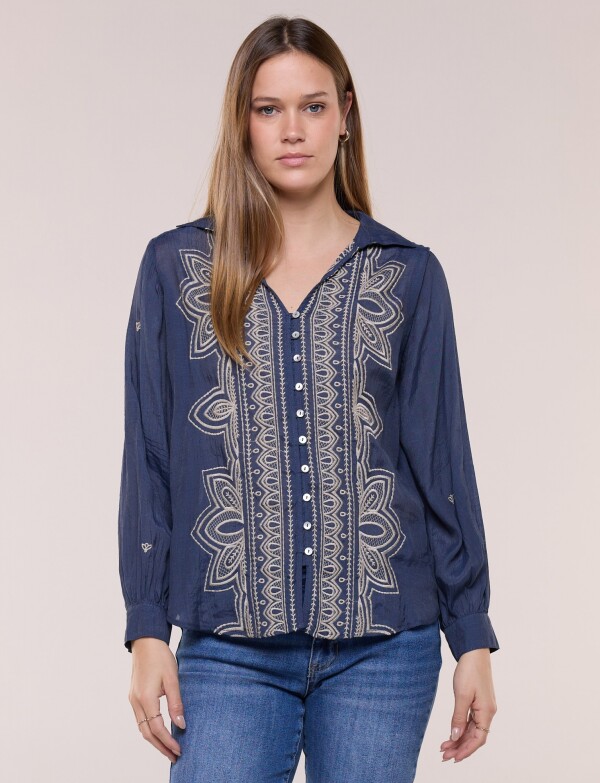 Camisa Rhian Con Bordado Frontal AZUL/MULTI