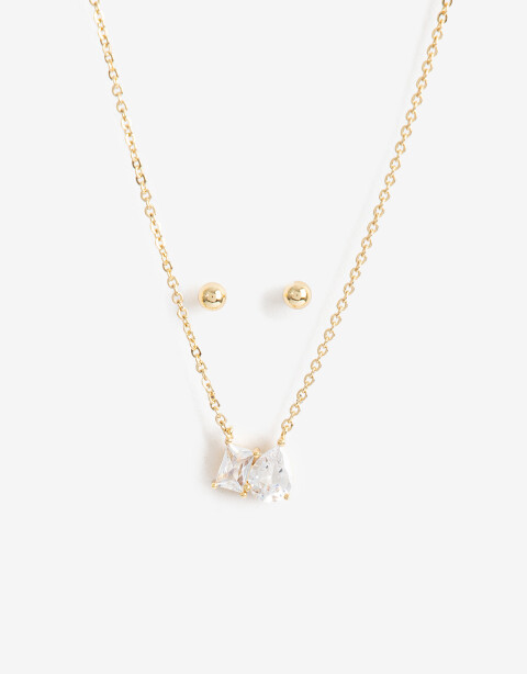 Bijouterie Set Cubic zirconia Set De Aros Pasantes Y Collar Cubic - Dorado