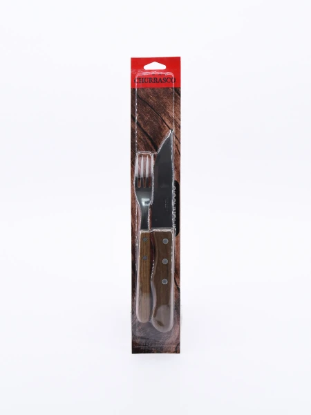 CUCHILLA CON TENEDOR ASADOR SET X 2 MARRON