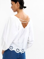 Blusa De 100% Algodón Con Manga Abullonada blanco