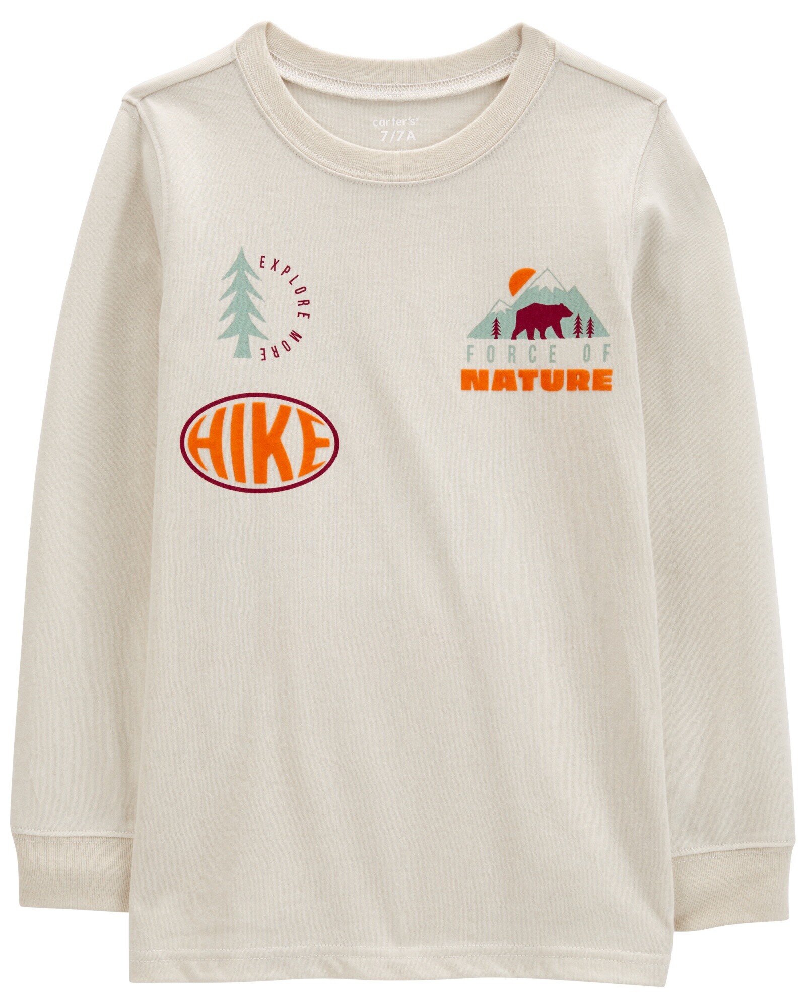Remera de algodón, manga larga, estampa naturaleza Sin color