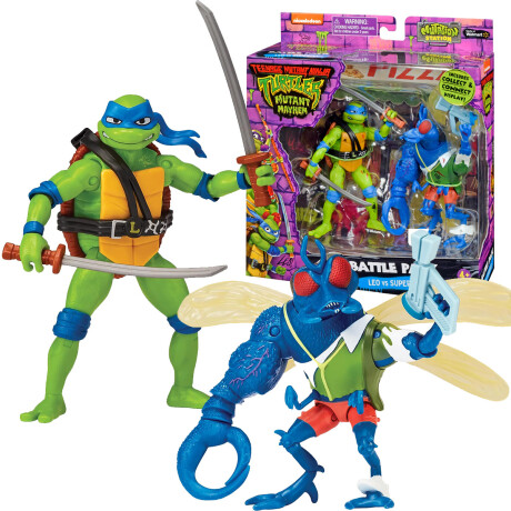 Tortugas Ninja Figura Articulada + Villano 11cm + Accesorios Leo Vs Superfly