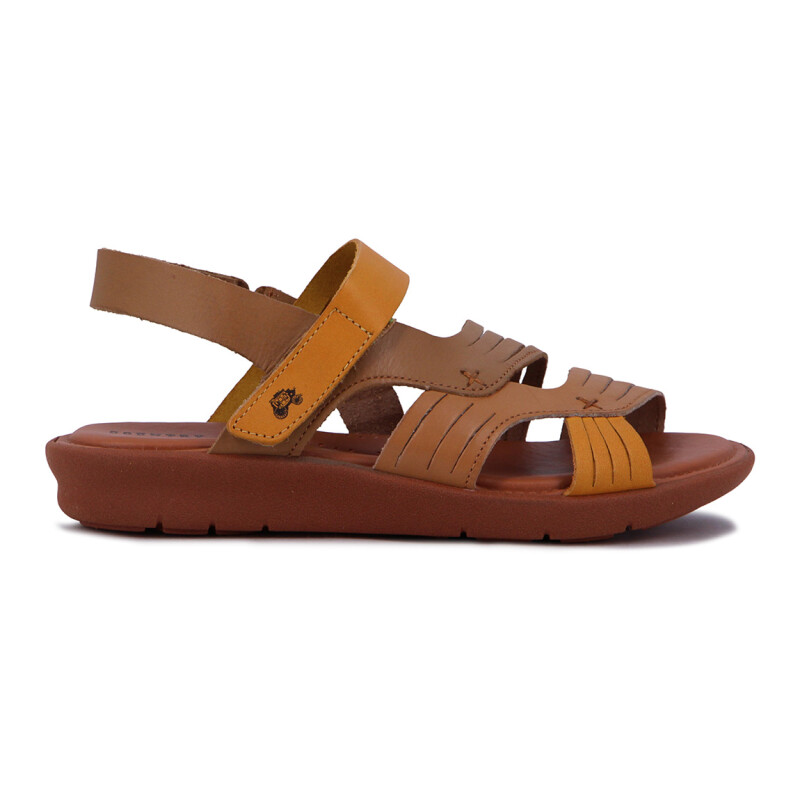 Country Sandalia Dama Casual C/dos Tiras Y Pulsera S/baja Nuez-ambar
