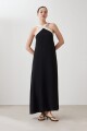 Maxi vestido escote halter bicolor negro