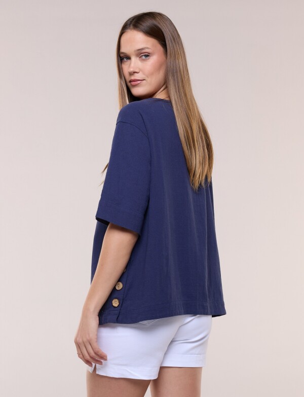 Blusa Algodon Botones AZUL