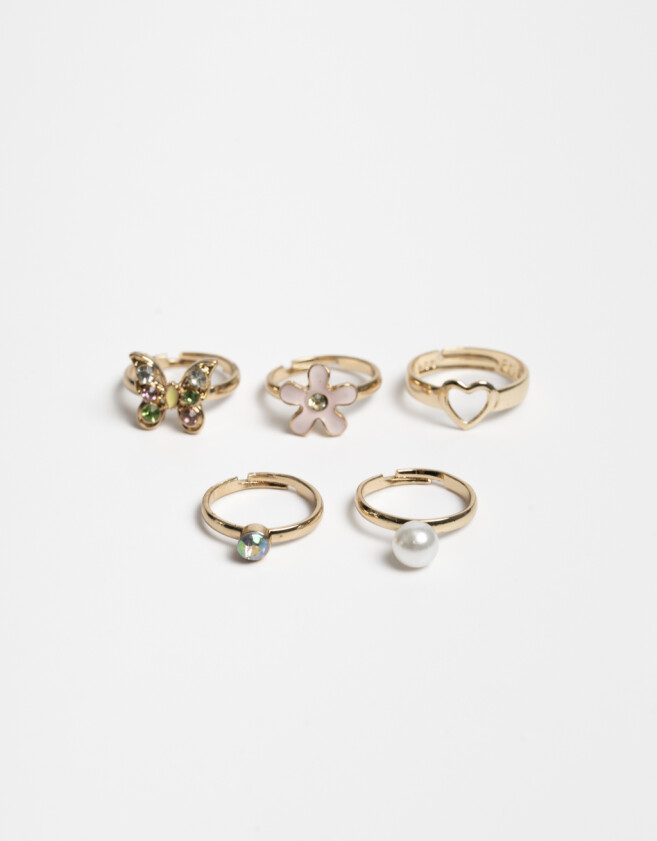 Anillos Infantiles Con corazón Set De Anillos Infantiles - Dorado