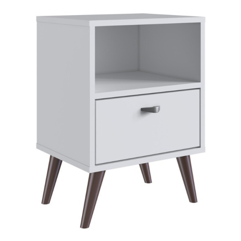Mesa De Luz Nordica Retro Dormitorio 1 Estantes 1 Cajon Pro Blanco