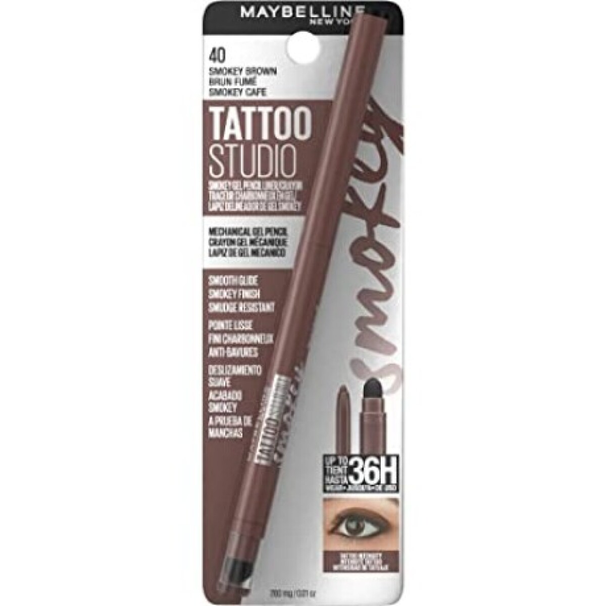 Maybelline Tattoo Studio 36H Lápiz Delineador de Gel N°40 Smokey Brown – Cejas Perfectas y Natural 