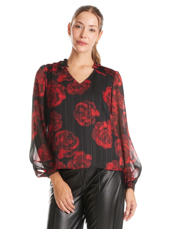 Blusa Gasa Flores NEGRO/ROJO