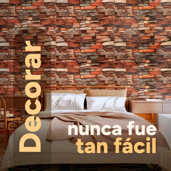 Revestimiento Pared Adhesivo 3d Piedra Ladrillo 20 Mts x 0,70 Mts Variante Color Rojo Ladrillo