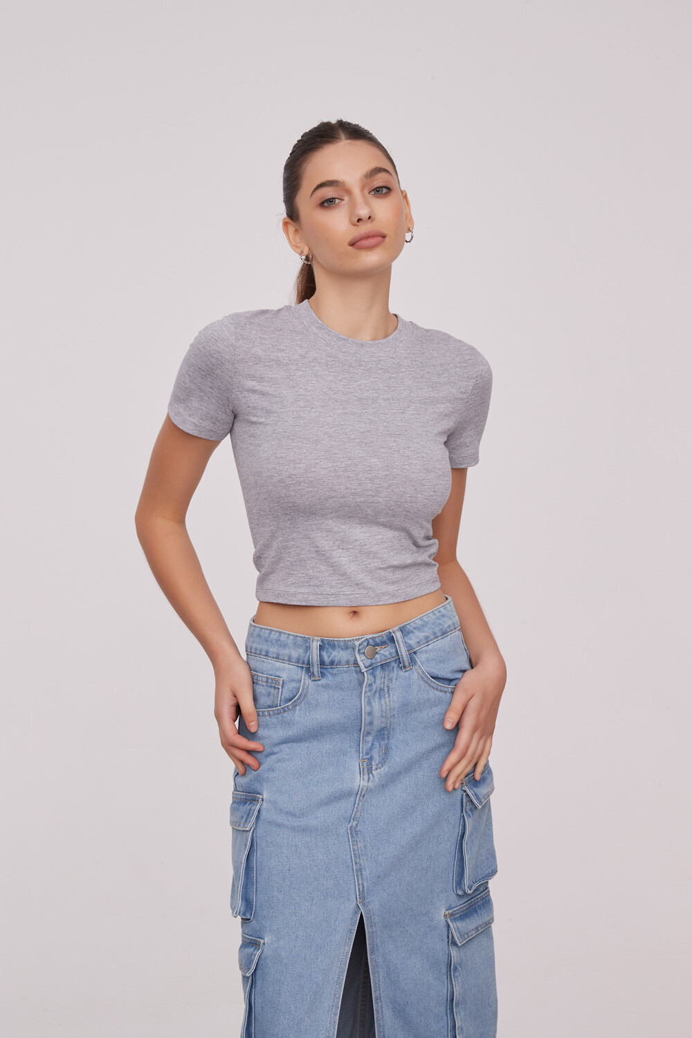 Remera Flored Gris Melange Medio