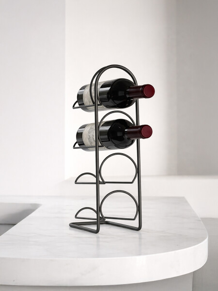 SOPORTE METAL BOTELLAS VINO 3 ESPACIOS NEGRO