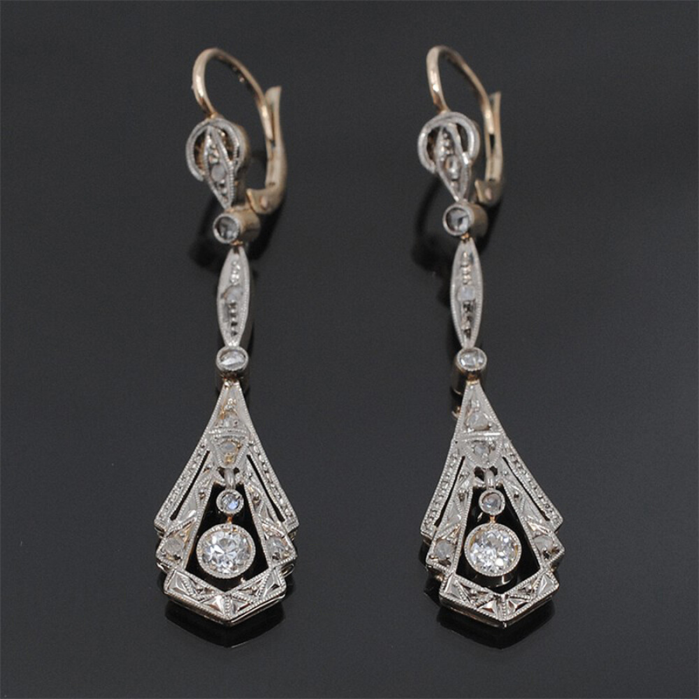 Caravanas Antiguas En Oro 18K, Brillantes Y Diamantes Caravanas Antiguas En Oro 18K, Brillantes Y Diamantes