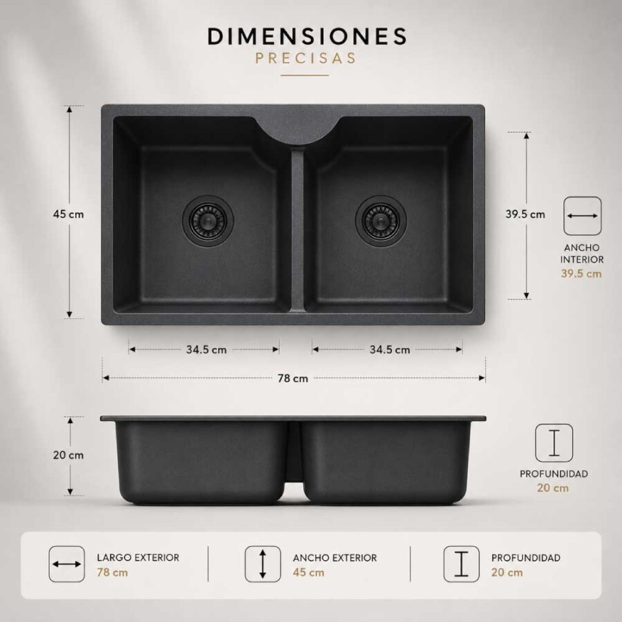 Pileta doble negra 78 x 45 Pileta doble negra 78 x 45