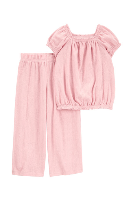 Set dos piezas de jersey arrugado, pantalón y blusa Sin color