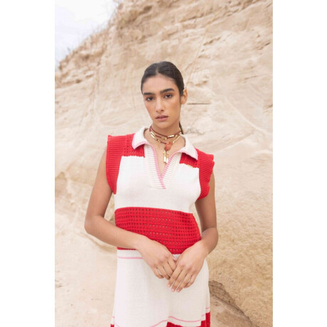 Vestido Stripe Crudo y Rojo