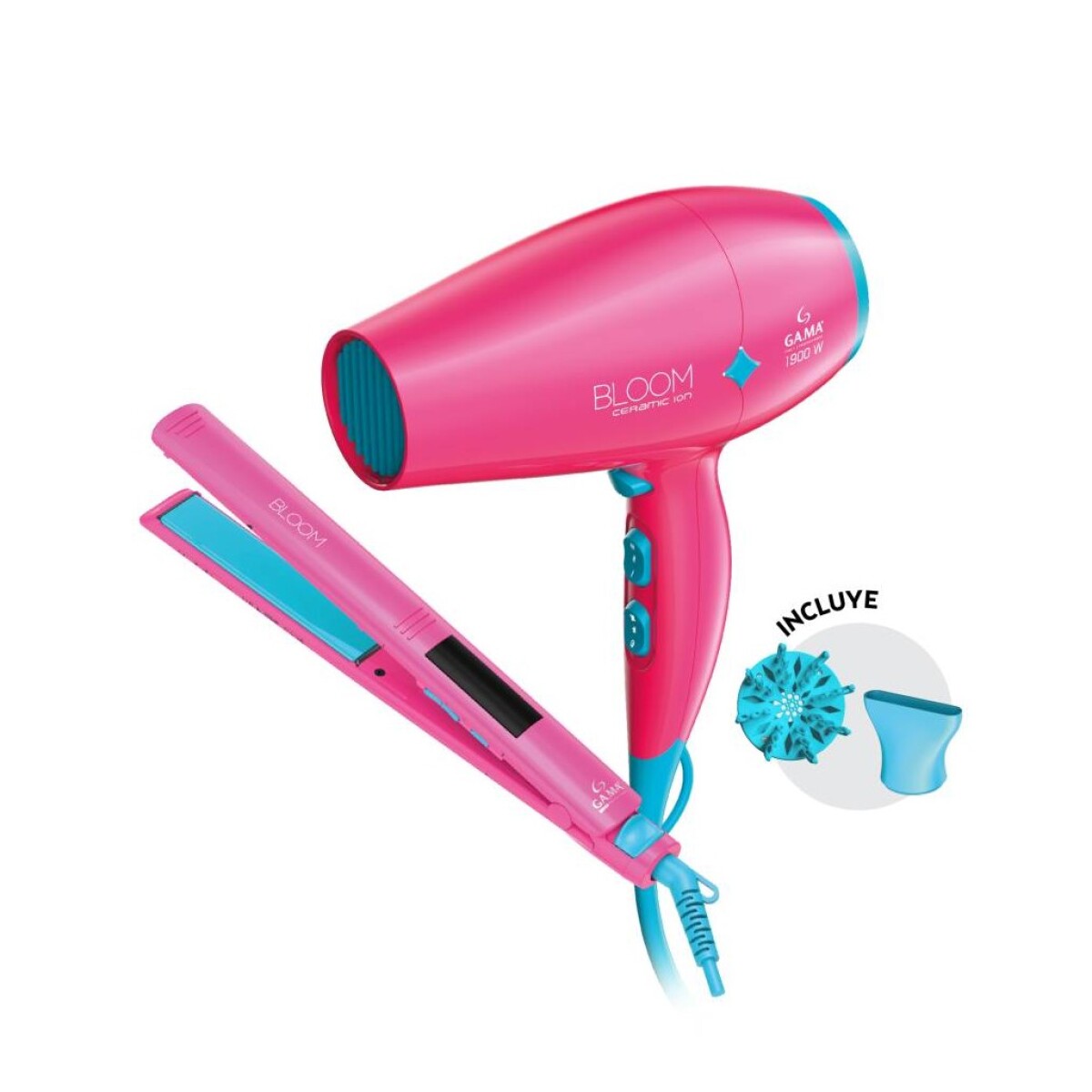 Combo Planchita y Secador Gama Italy Bloom Pink 