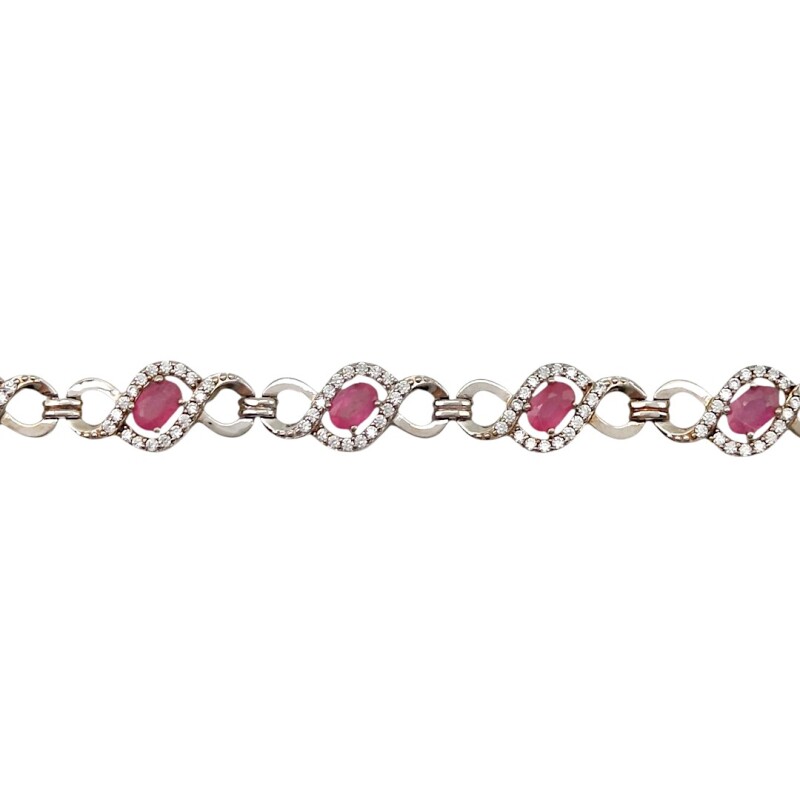 Pulsera Cruzada-Plata 925-Piedra Rubí y zirconia-PU3480 conpiedra