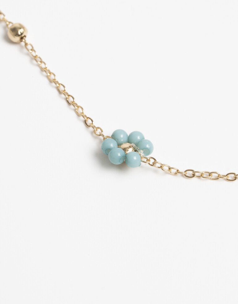 Collares Cortos Metal Collar Corto Beads Flores - Dorado