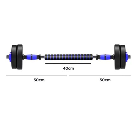 Set 2 Mancuernas Lumax + Barra 2 En 1 + 20kg Discos Pesas Azul