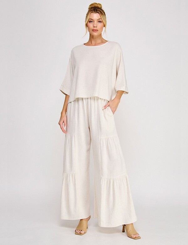 Blusa Crop De Lino Manga Kimono BEIGE CLARO