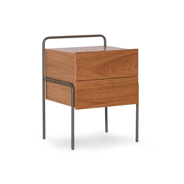 Mesa De Luz 2 Cajones madera c/ patas metal Mesa De Luz 2 Cajones madera c/ patas metal