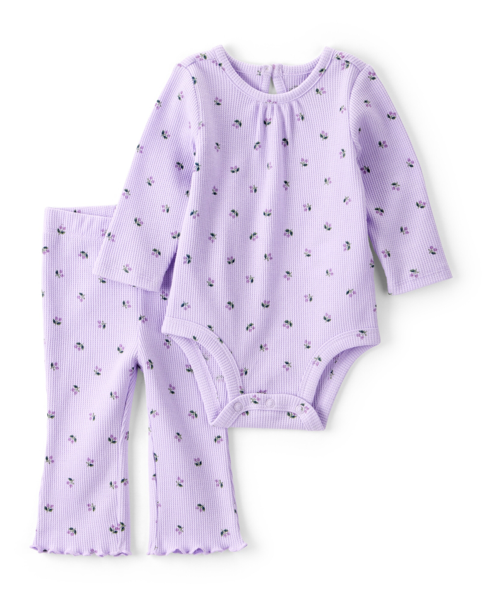 Set dos piezas de algodón texturado, pantalón y body, púrpura Sin color