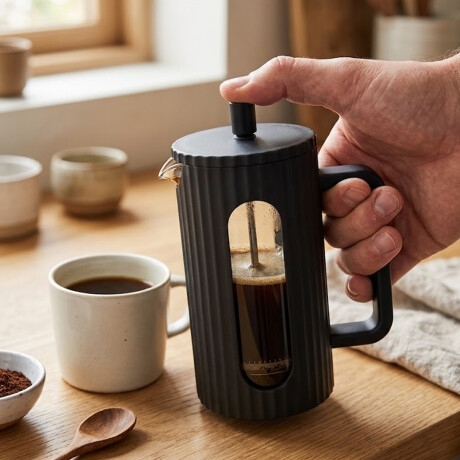 Cafetera prensa manual con embolo facetada - 350ml Negro