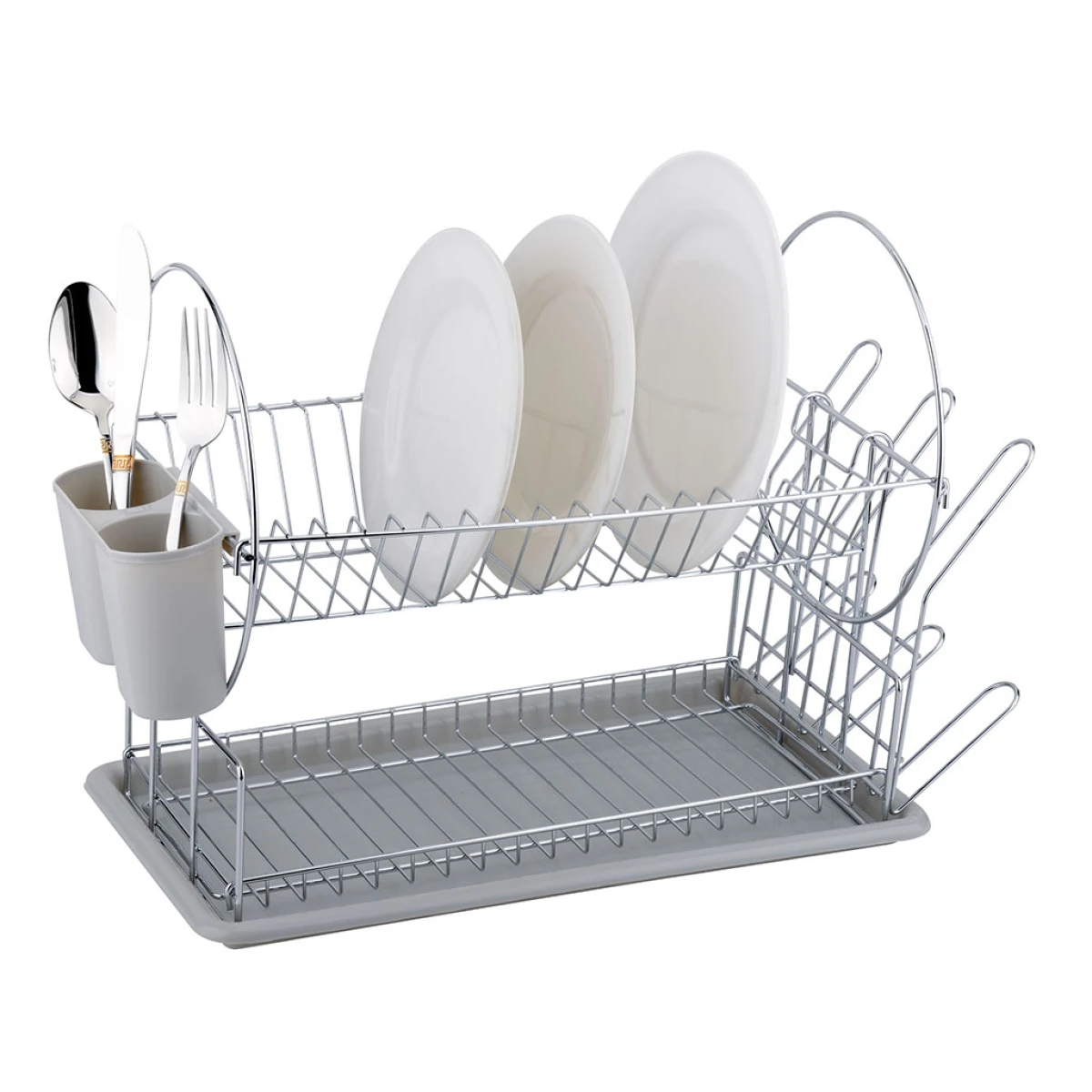 ESCURRIDOR A.CROM C/BANDEJA Y CUB GRIS. 38X23.5X32CM 