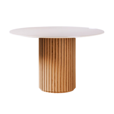 Mesa de Comedor Living - Redonda con vidrio - 120 Off White y Canela