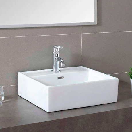 Bacha De Loza Blanca Rectangular De Apoyo 40X42X15,5 000