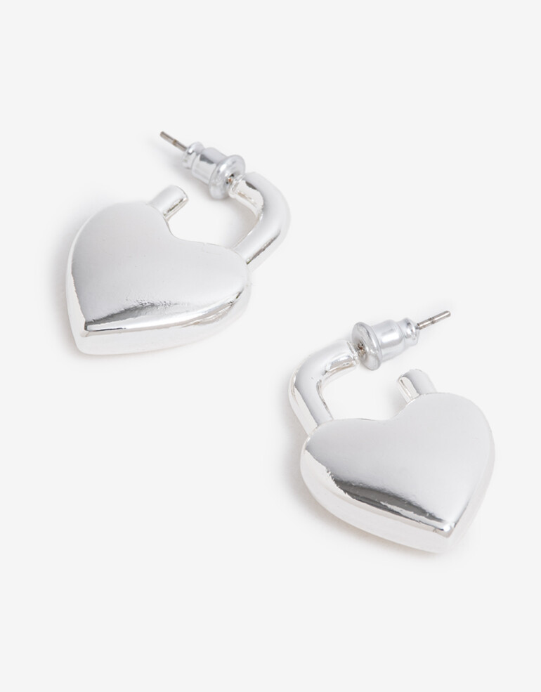 Aros Argollas Metal Aros Corazón Metal. - Plateado