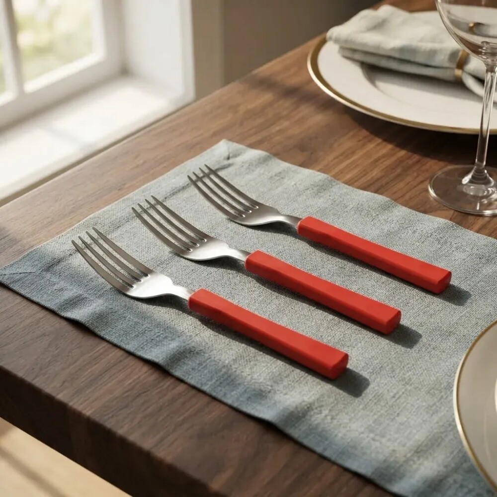 UNA Set 3 Tenedores M.Plastico Rojo 83310/8 UNA Set 3 Tenedores M.Plastico Rojo 83310/8