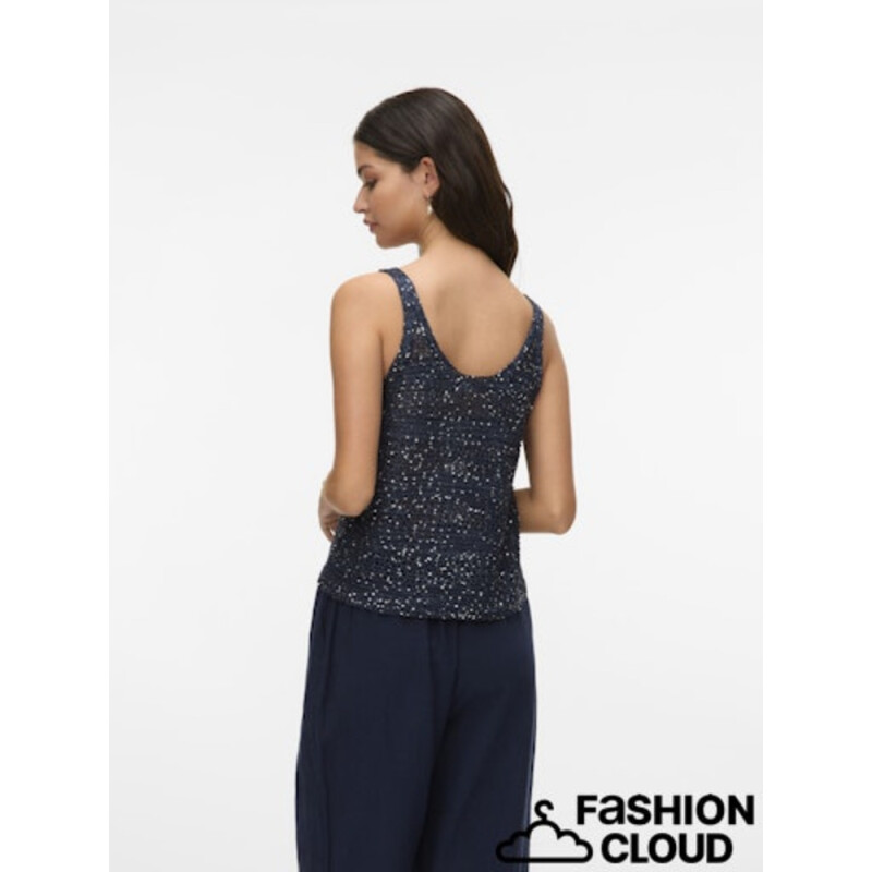 VMLEILANI STRIPE SL U-NECK TOP Navy Blazer