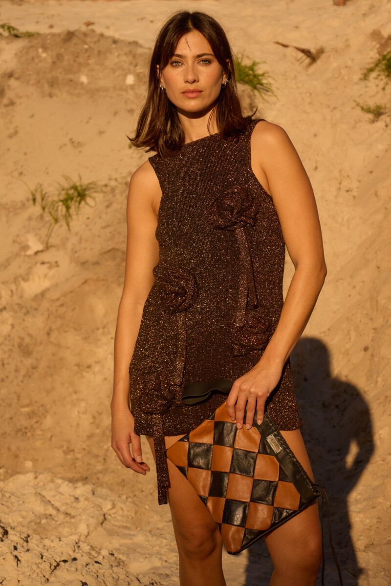 Short Rosette Dress - Negro / Ocre 