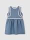 Vestido Lino Con Tiras Bordadas En Contr Azul Medio Claro