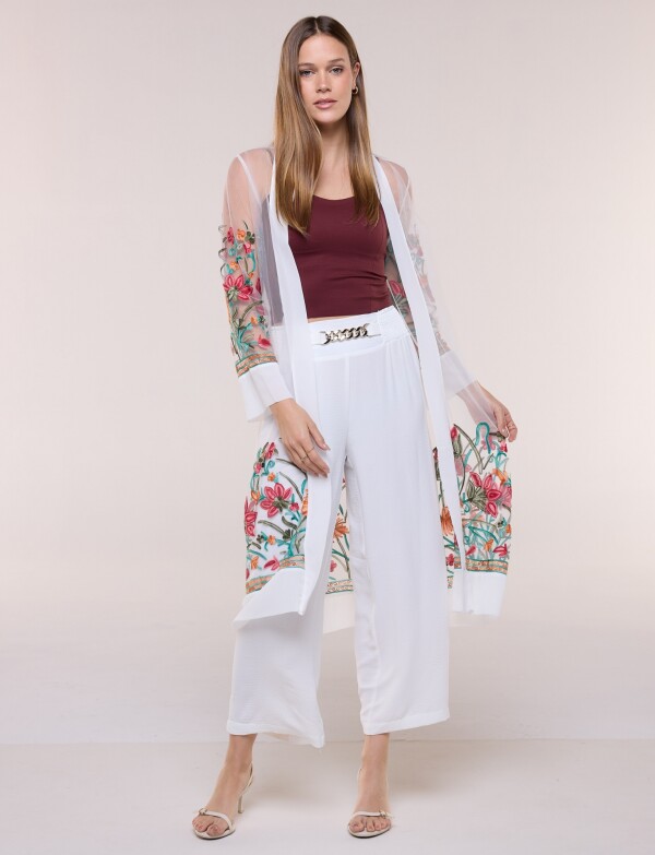 Cardigan Kimono Largo De Tul Bordado BLANCO/MULTI