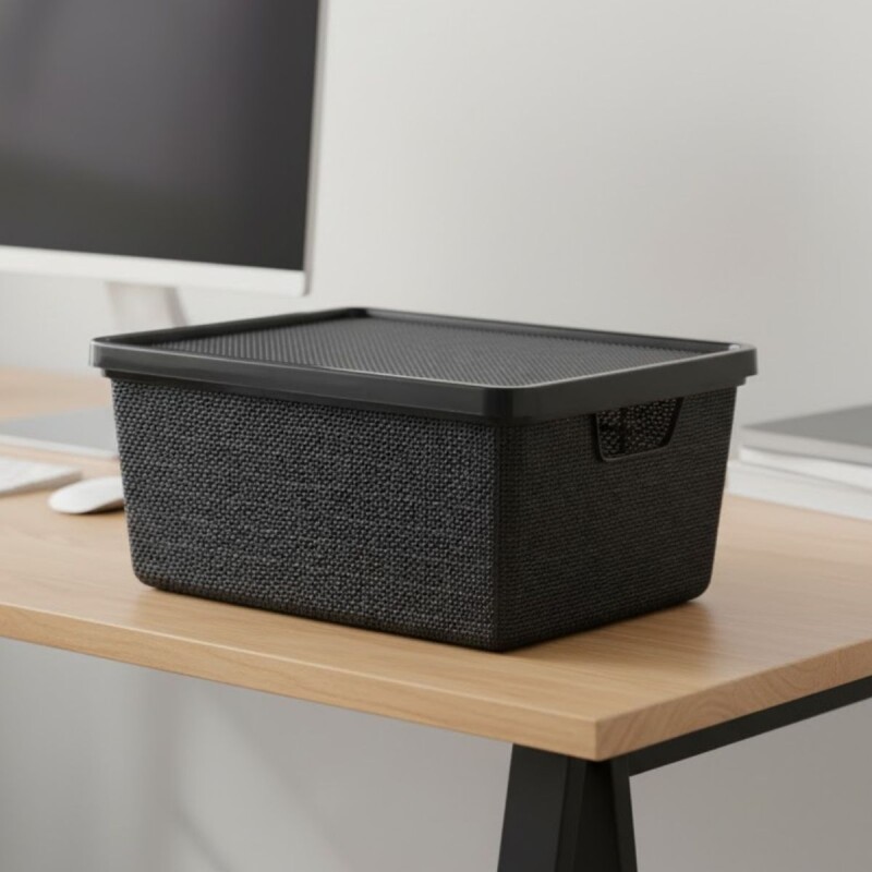 Set X6 Cajas organizadoras con tapa 16 lts NEGRO