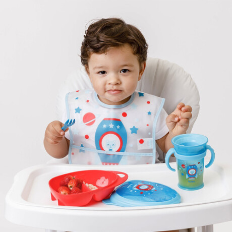 Babero impermeable con bolsillo cohete azul