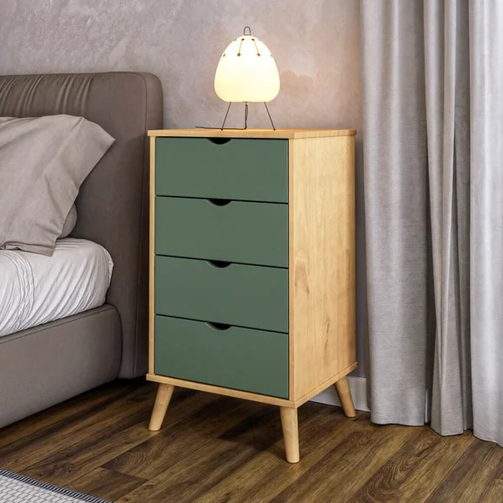 Cómoda en madera maciza con patas - 4 cajones MADERA -VERDE