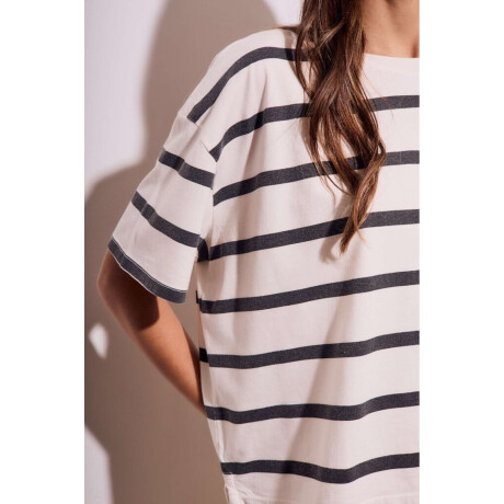 Remera Algodon Lavado Rayas Negro