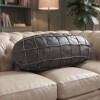 Almohadón Ovalado Grande - 100% Cuero 76x35 cm Gris