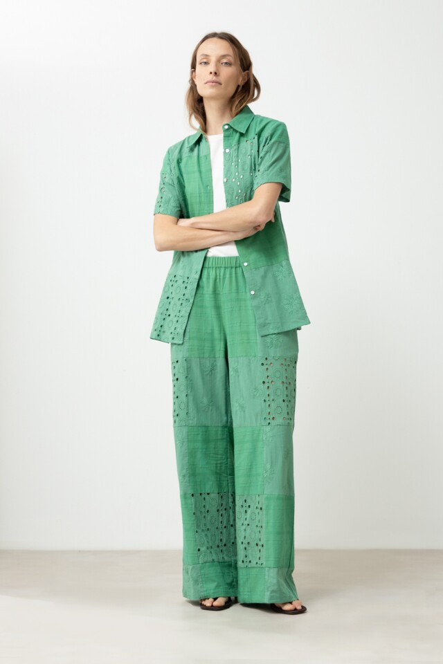 Pantalón patchwork de broderie verde